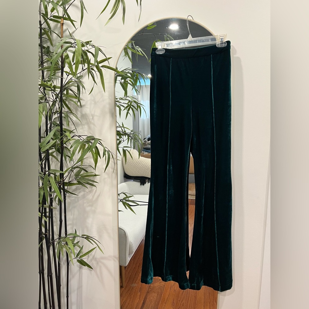 Green Velvet Flare Pants